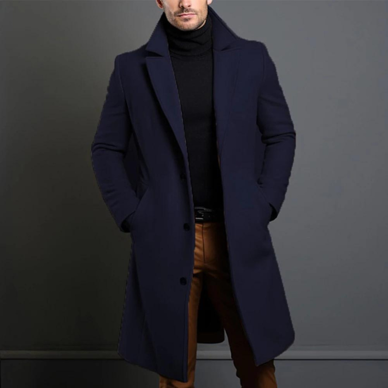 Men's Tailored Long Overcoat with Notch Lapel