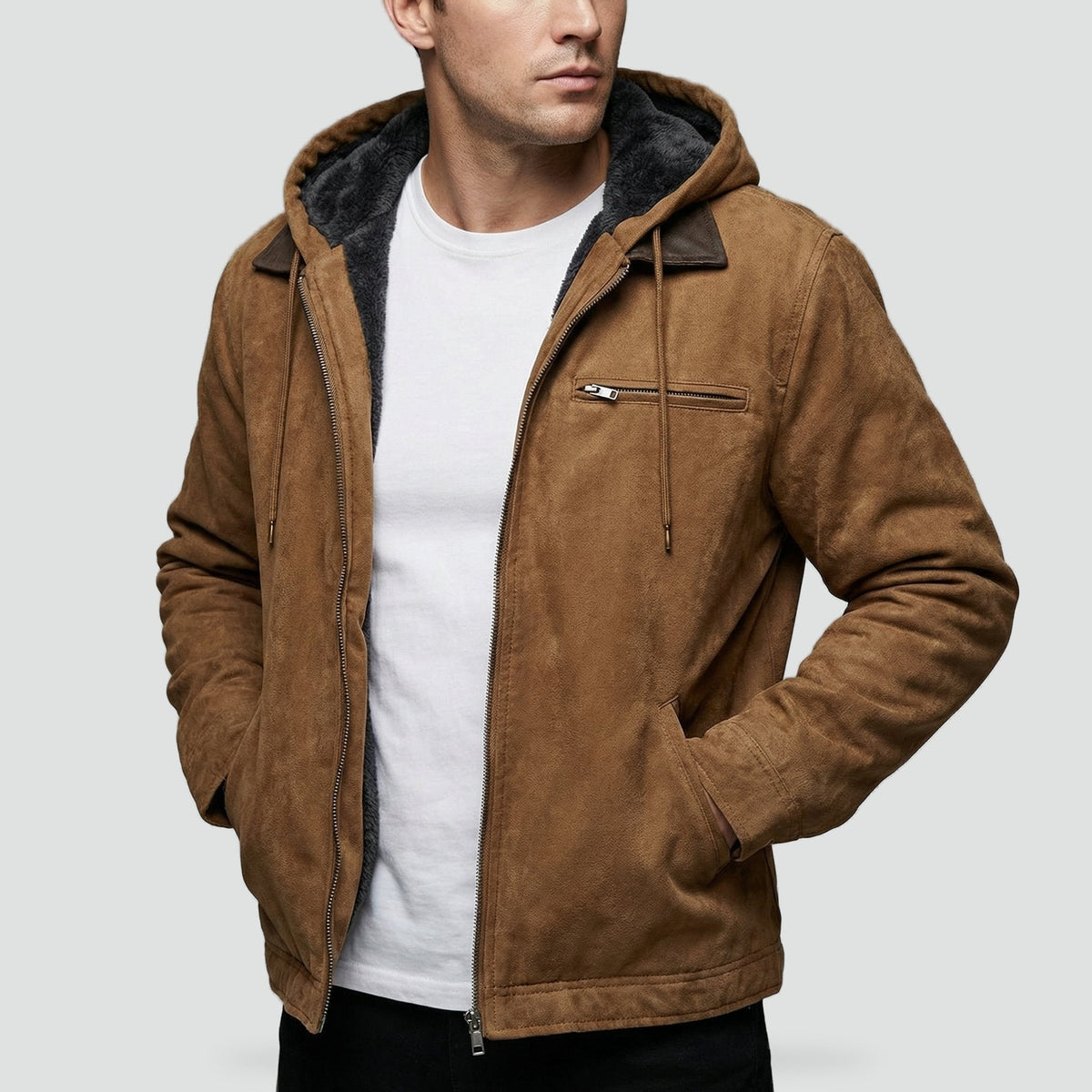 Men's Insulated Winter Jacket with Hood and Zipped Pockets