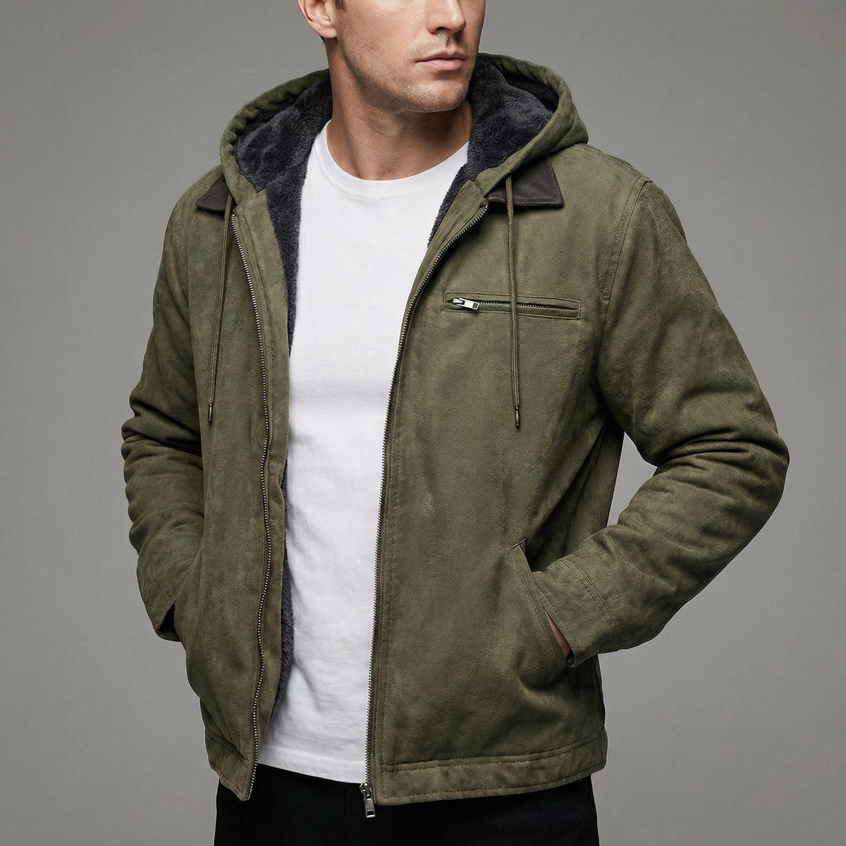 Men's Insulated Winter Jacket with Hood and Zipped Pockets