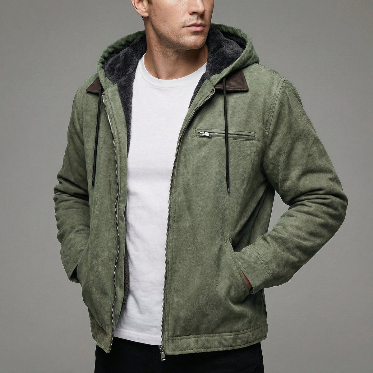 Men's Insulated Winter Jacket with Hood and Zipped Pockets
