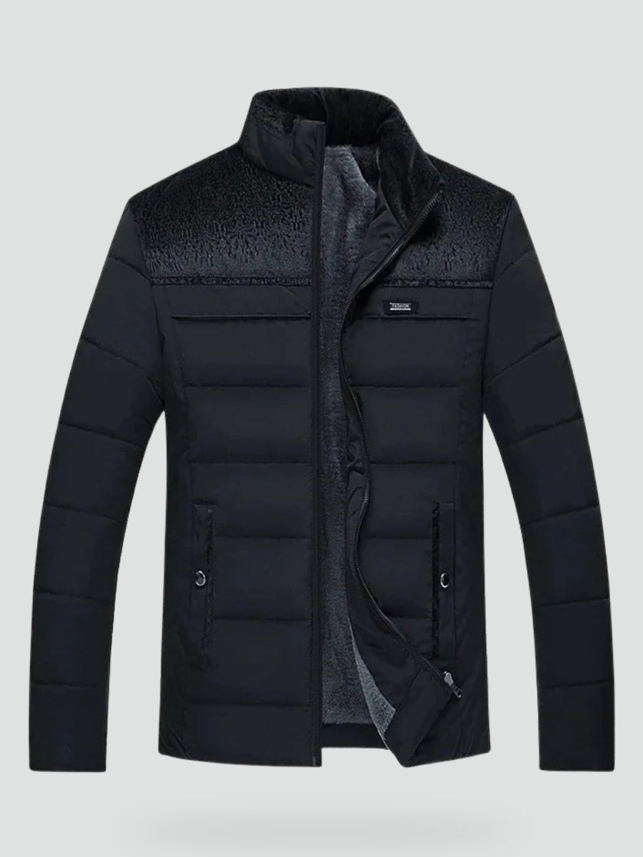 Men's Padded Winter Jacket with Fleece Lining and Contrast Panels