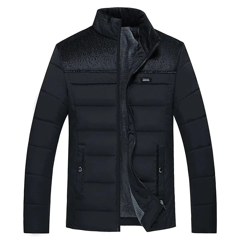 Men's Padded Winter Jacket with Fleece Lining and Contrast Panels