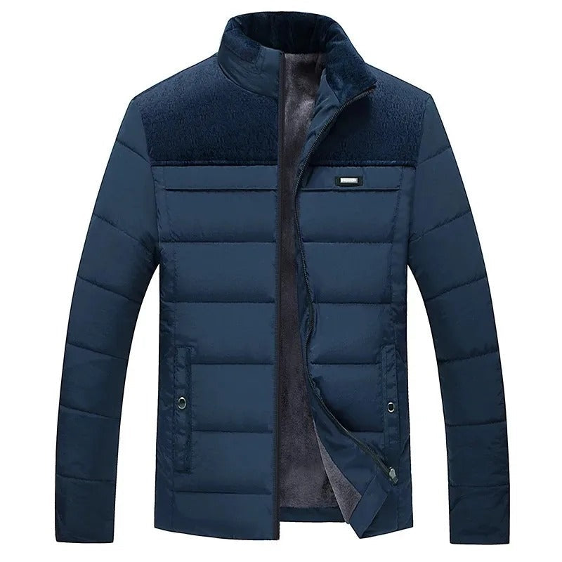 Men's Padded Winter Jacket with Fleece Lining and Contrast Panels