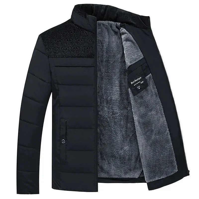 Men's Padded Winter Jacket with Fleece Lining and Contrast Panels