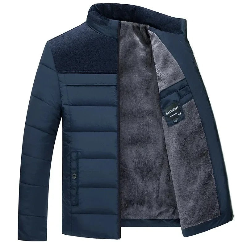 Men's Padded Winter Jacket with Fleece Lining and Contrast Panels