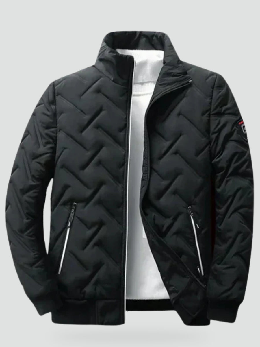 Men's Quilted Bomber Jacket with Stand-up Collar and Zip Pockets