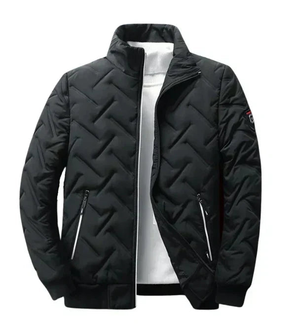 Men's Quilted Bomber Jacket with Stand-up Collar and Zip Pockets