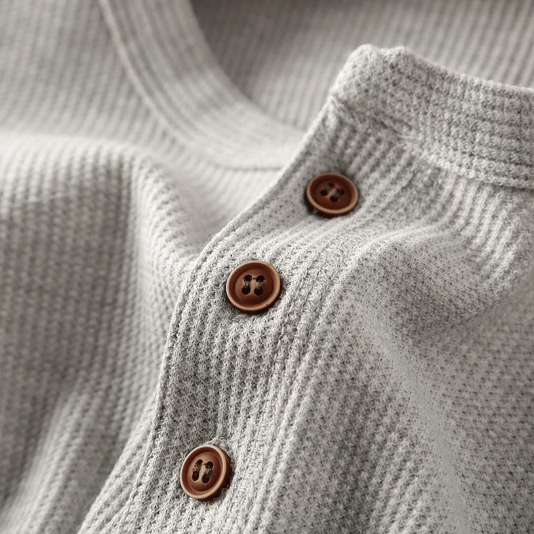 Men's Long Sleeve Button-Up Henley Shirt with Round Neck