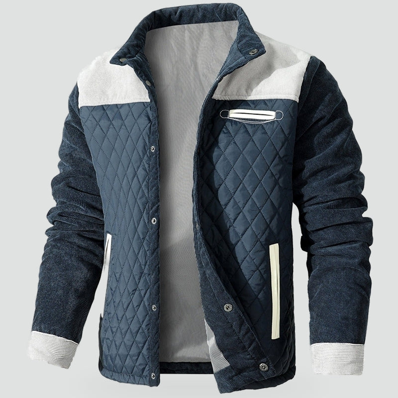 Men's Jacket with Check Pattern and Corduroy Details