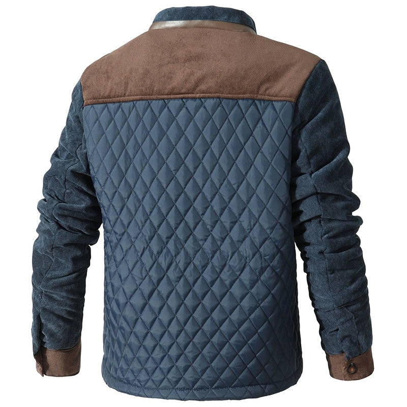 Men's Jacket with Check Pattern and Corduroy Details