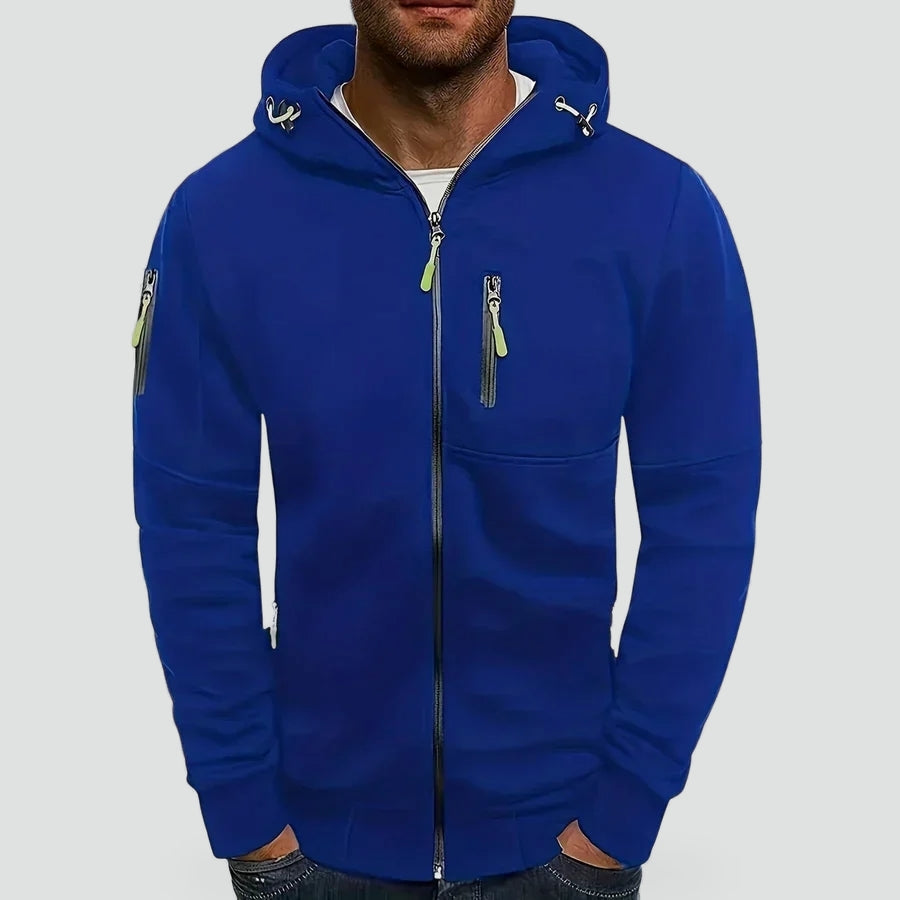 Men's Hoodie with Zip and Jacquard Fabric for Comfort
