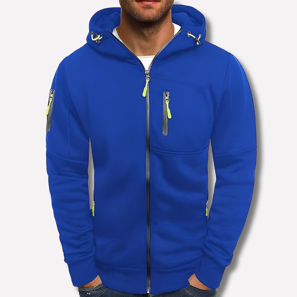 Men's Hoodie with Zip and Jacquard Fabric for Comfort