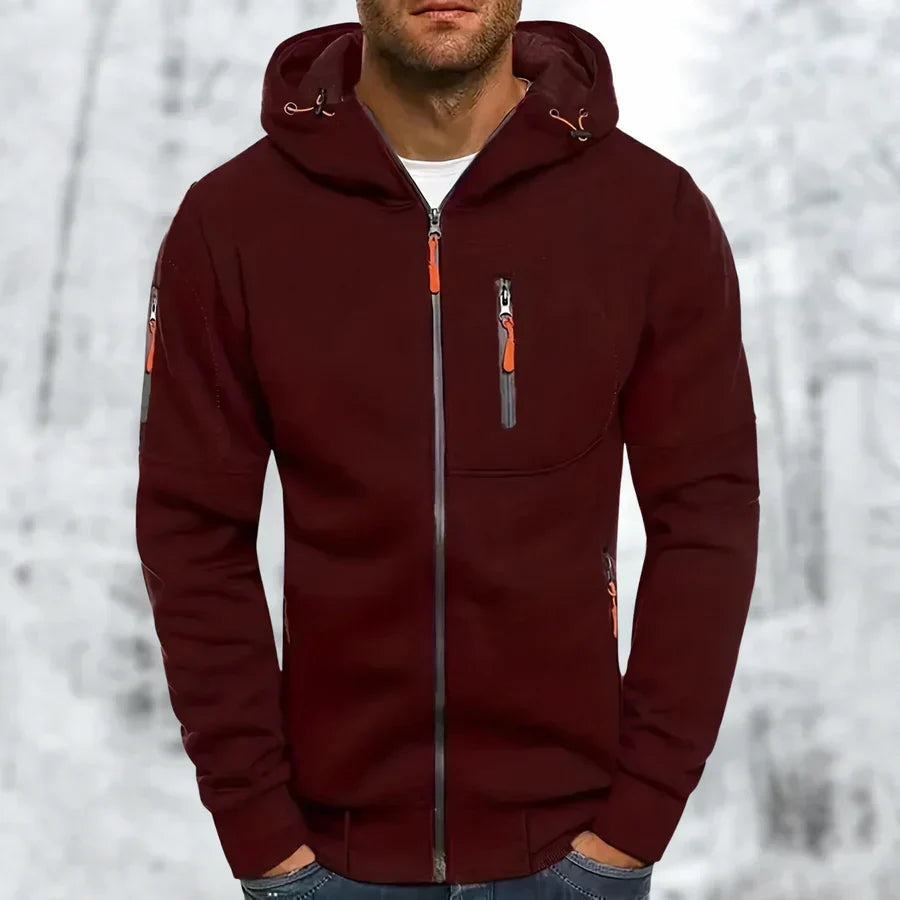 Men's Hoodie with Zip and Jacquard Fabric for Comfort