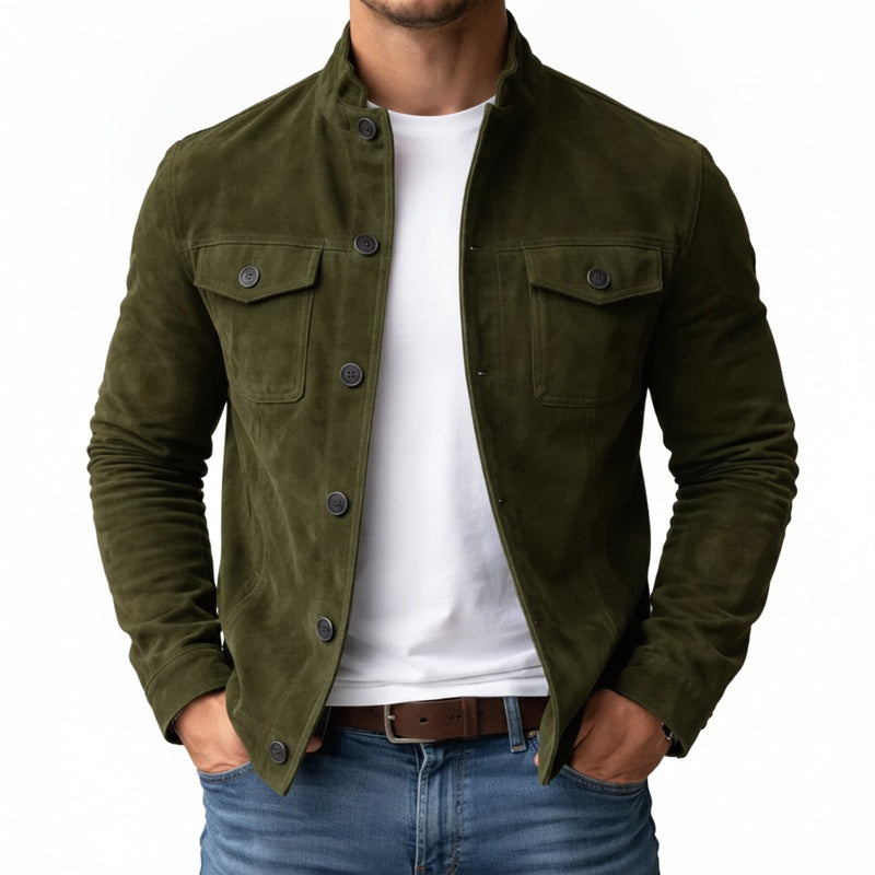 Men's Stand-Up Collar Jacket with Button Closure