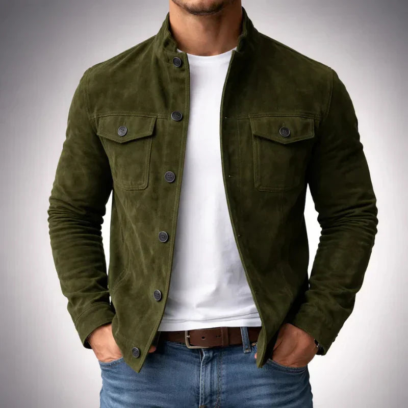 Men's Stand-Up Collar Jacket with Button Closure