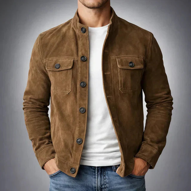 Men's Stand-Up Collar Jacket with Button Closure