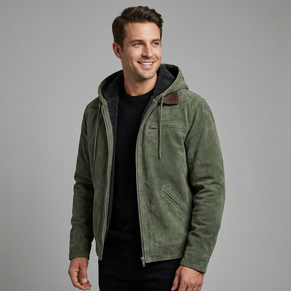 Men's Suede Jacket with Hood for a Stylish Look