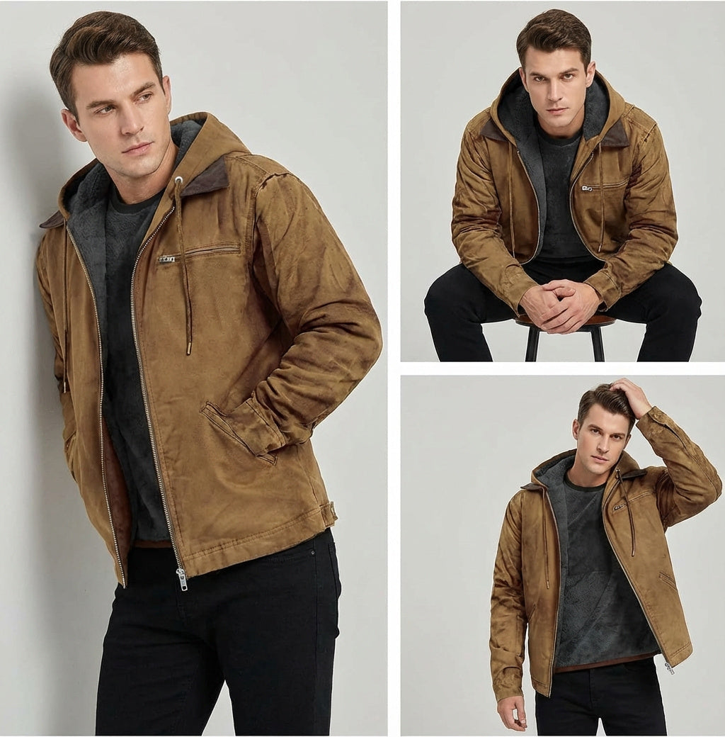 Men's Suede Jacket with Hood for a Stylish Look