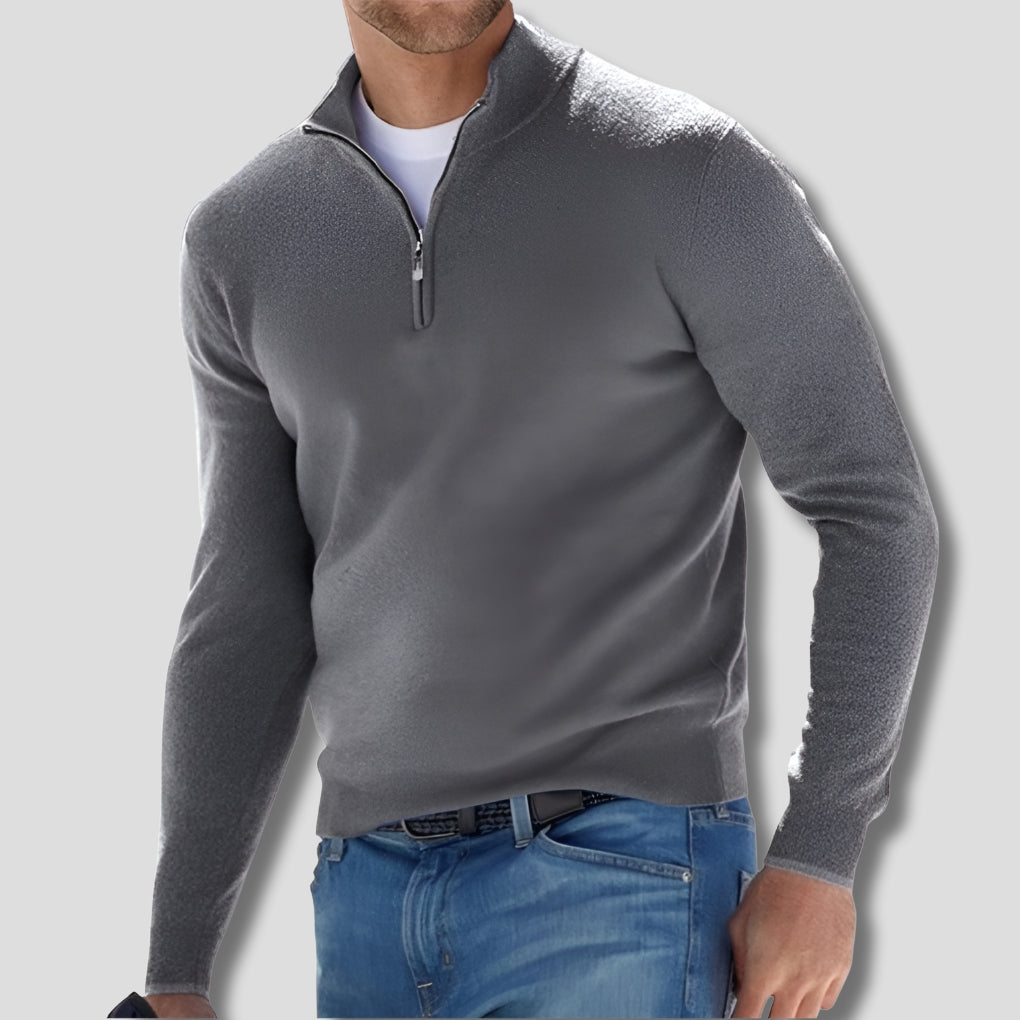 Men's Cotton Knitted Jumper with Zip Collar for Casual Style