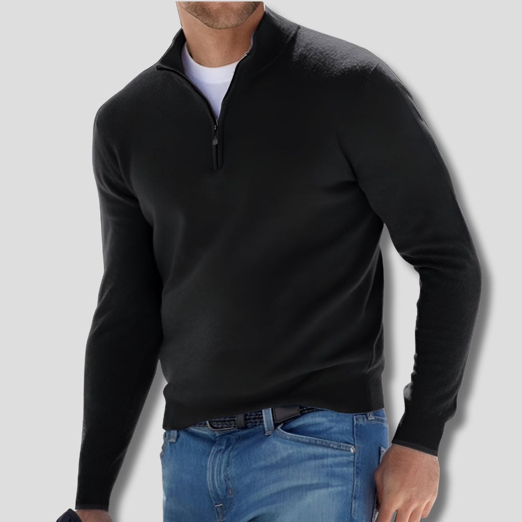 Men's Cotton Knitted Jumper with Zip Collar for Casual Style