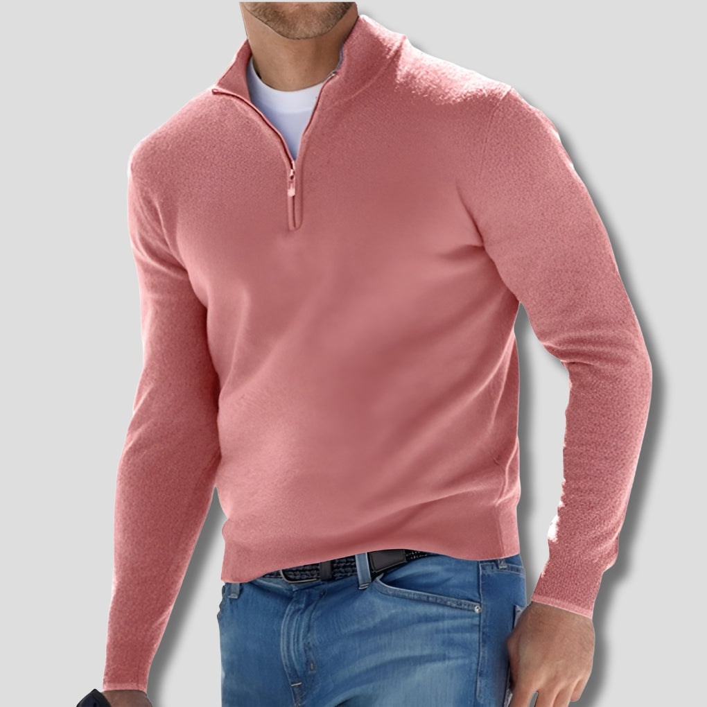 Men's Cotton Knitted Jumper with Zip Collar for Casual Style