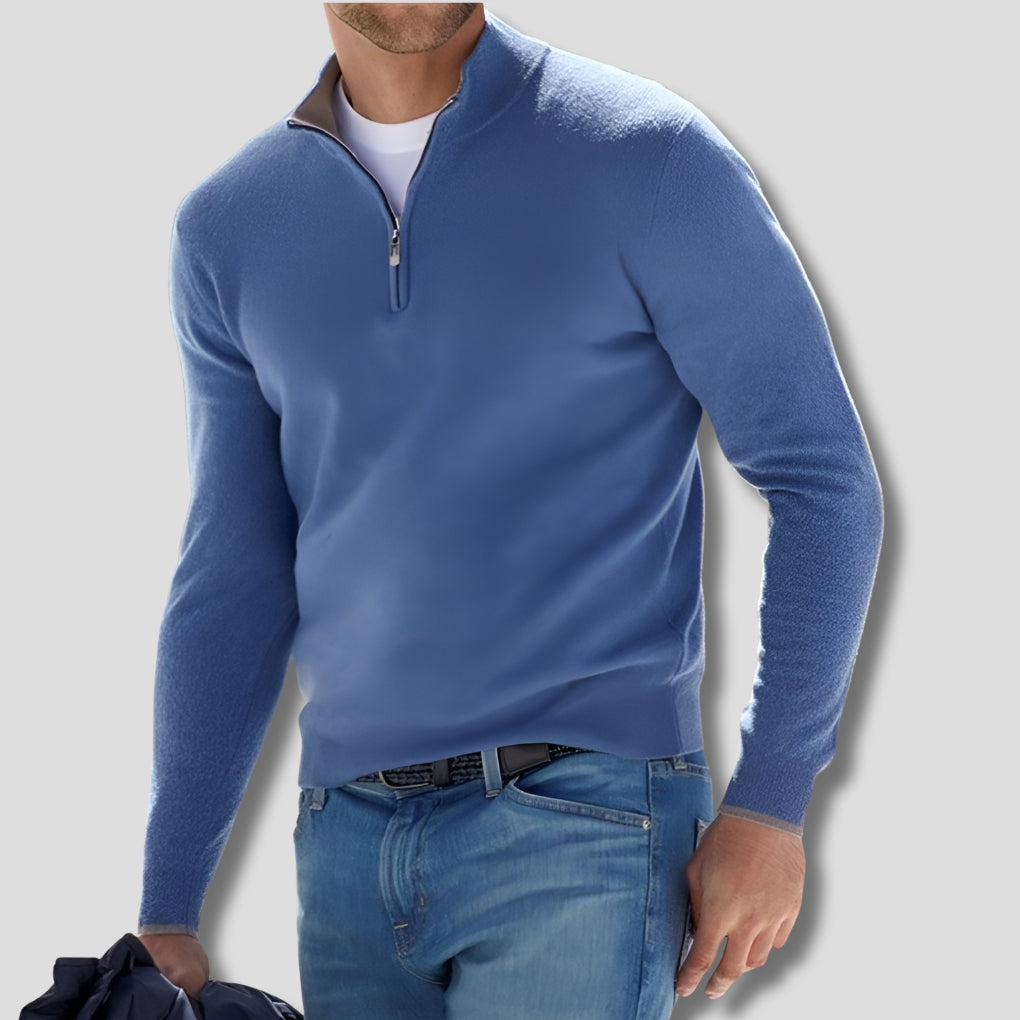 Men's Cotton Knitted Jumper with Zip Collar for Casual Style