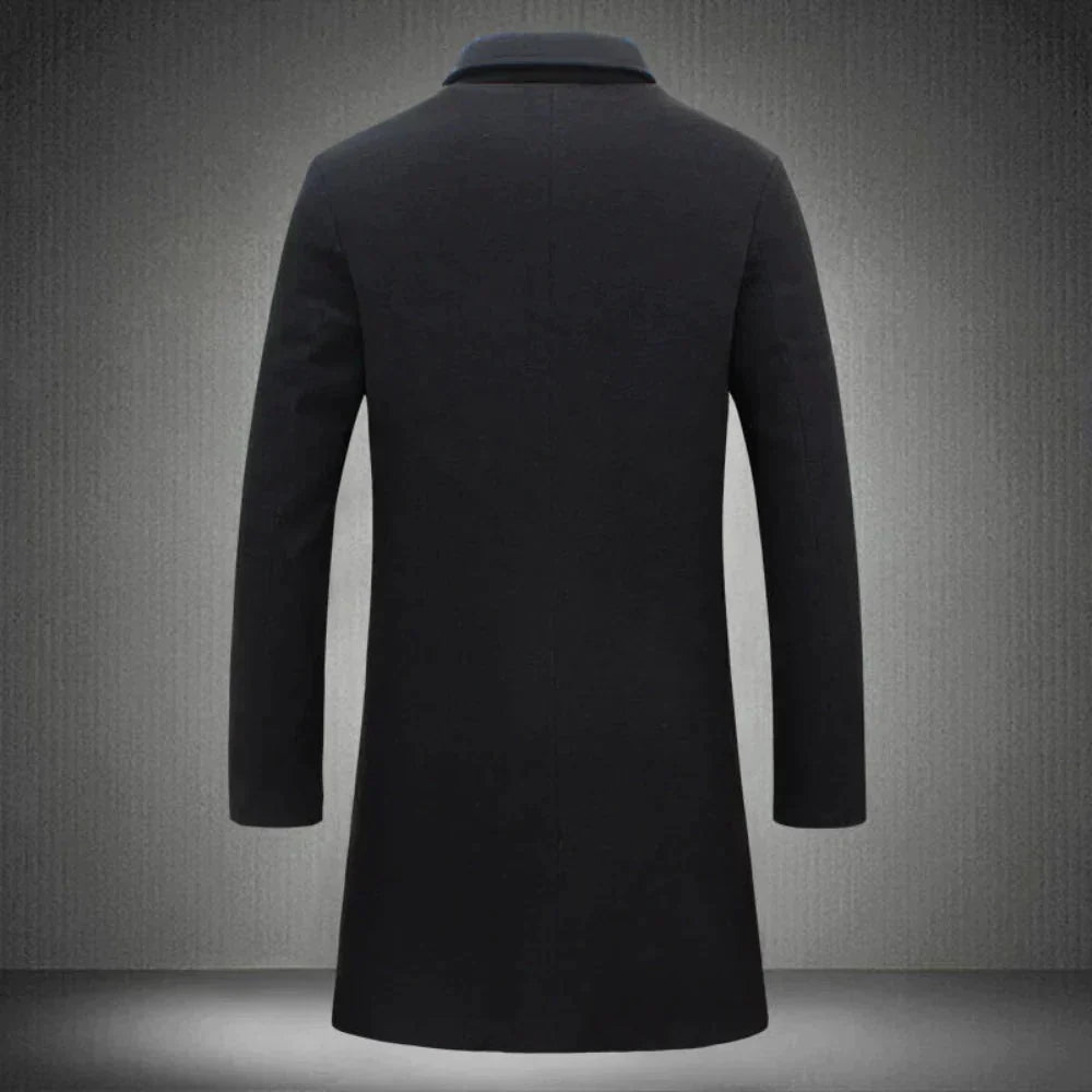 Men's Slim Fit Long Winter Coat with Notch Lapel and Button Closure