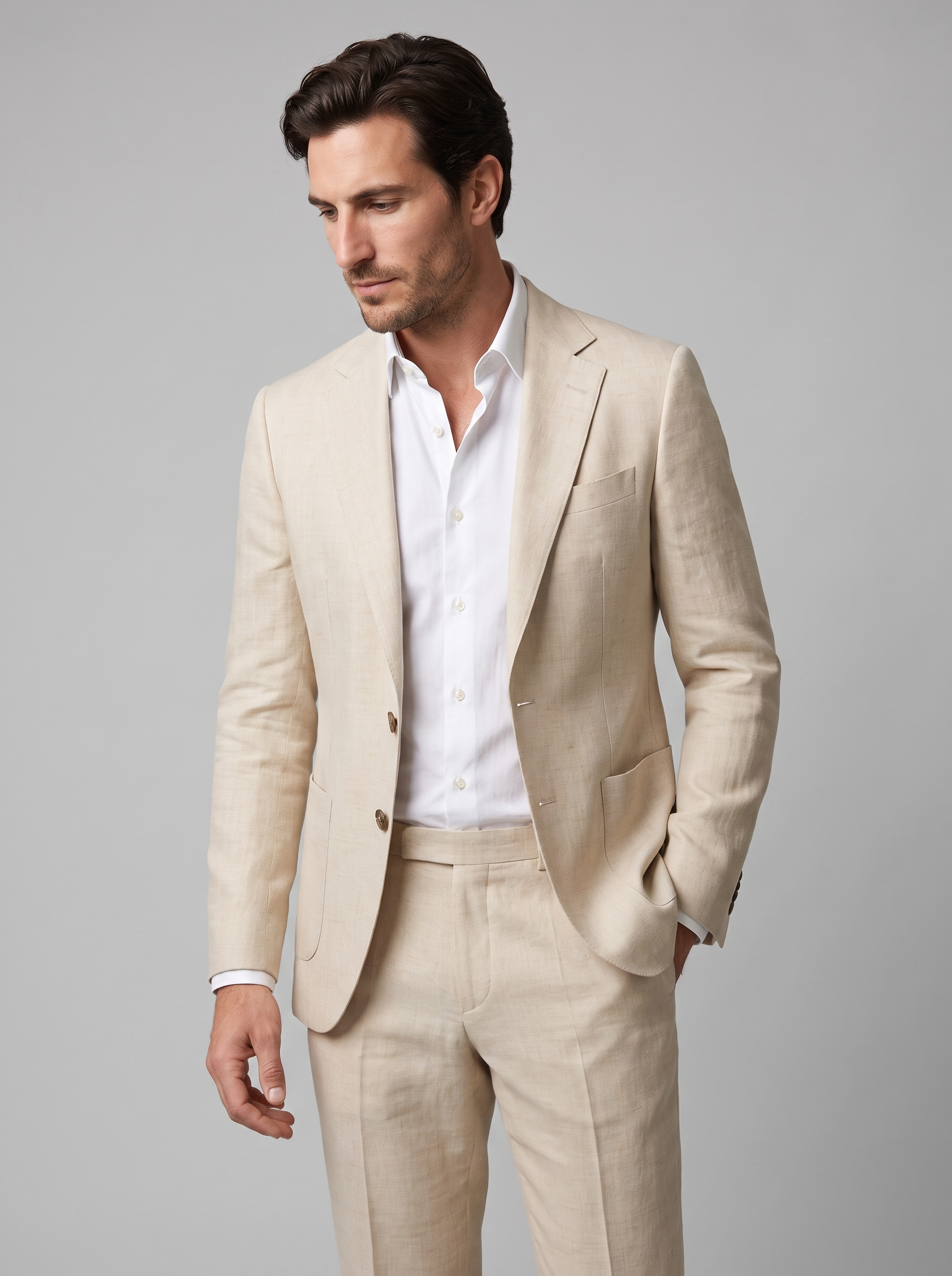 Men's Linen Suit Slim-Fit Wedding