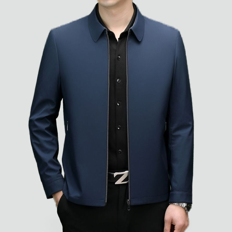 Men's Casual Mid-Season Jacket with Pointed Collar and Angled Zip Pockets