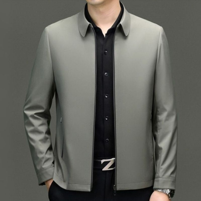 Men's Casual Mid-Season Jacket with Pointed Collar and Angled Zip Pockets