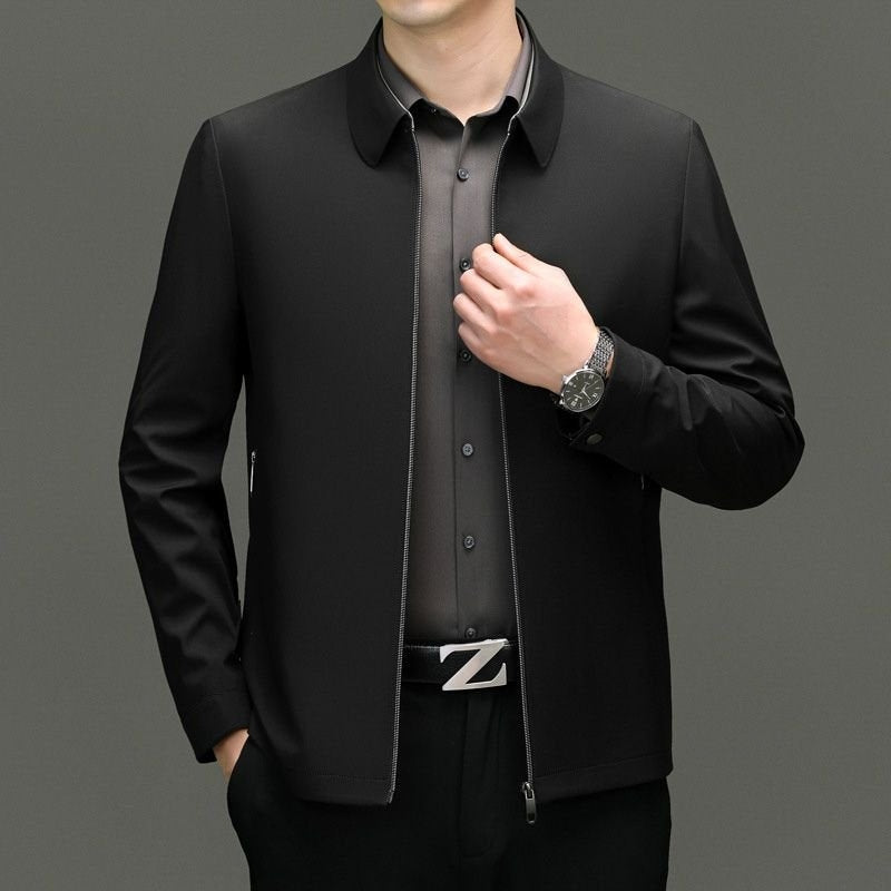 Men's Casual Mid-Season Jacket with Pointed Collar and Angled Zip Pockets