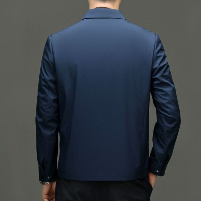 Men's Casual Mid-Season Jacket with Pointed Collar and Angled Zip Pockets