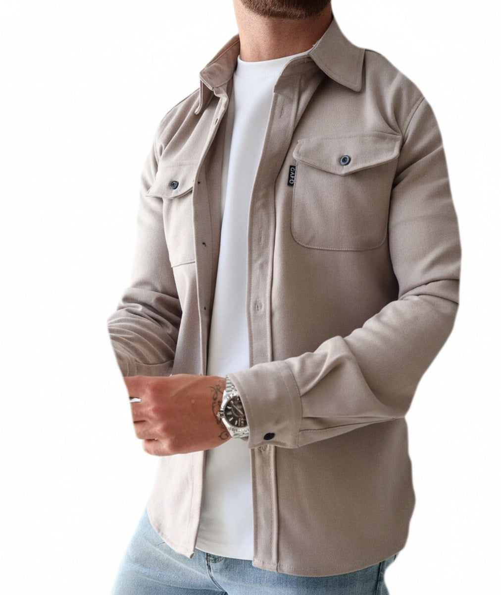 Men's Button-Up Long Sleeve Overshirt with Chest Pockets