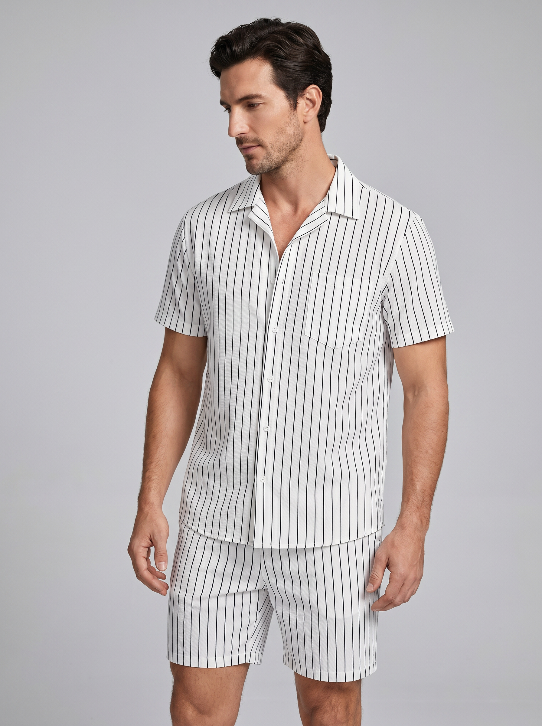Heren Pinstripe Korte Mouw Co-ord Set Zomer