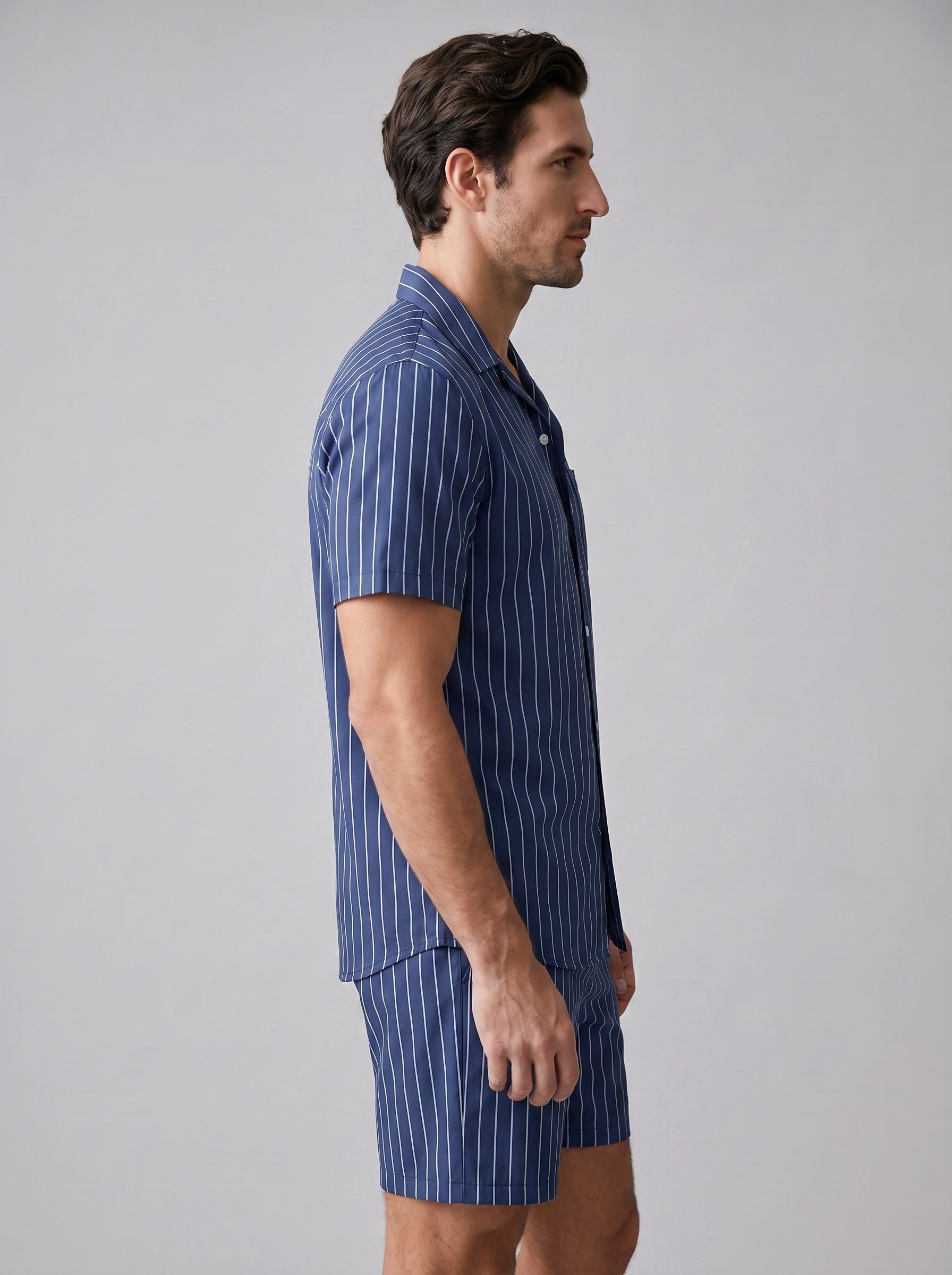 Heren Pinstripe Korte Mouw Co-ord Set Zomer
