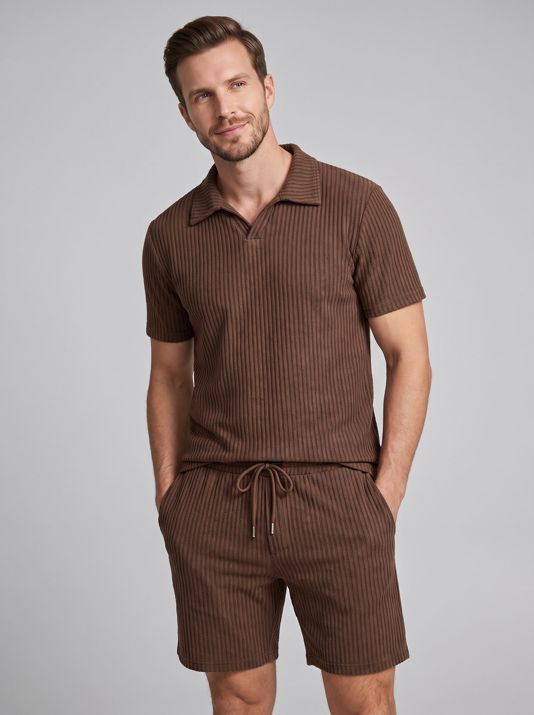 Heren Ribgebreide Polo Set