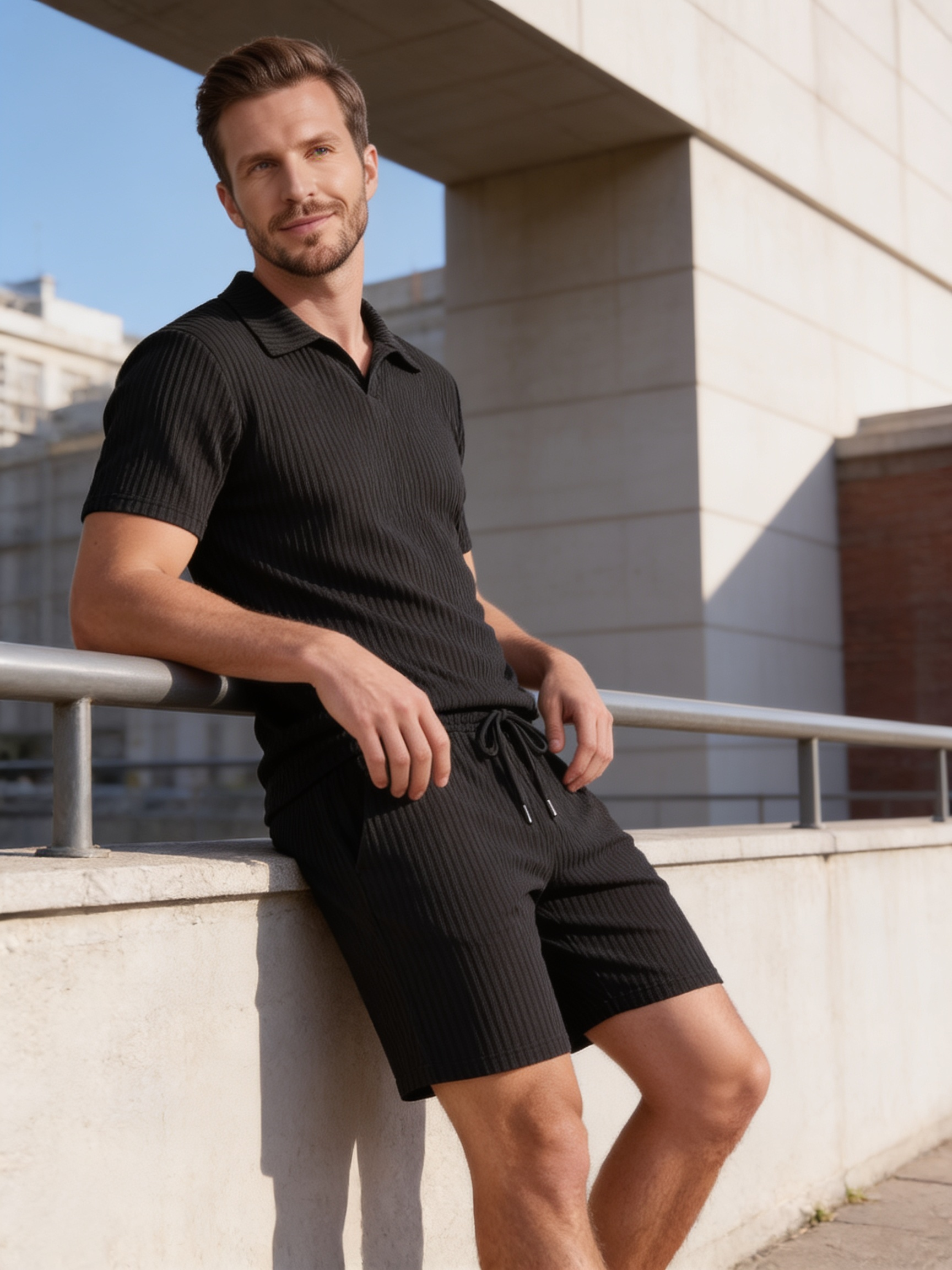 Heren Ribgebreide Polo Set