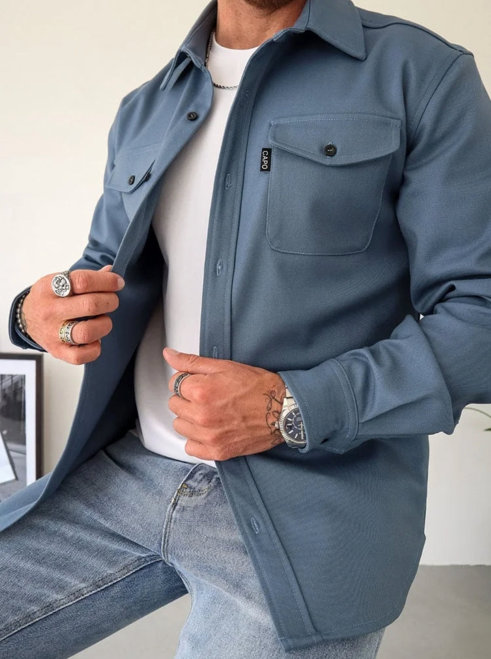 Men's Shirt Jacket with Chest Pockets for Comfortable Autumn Wear