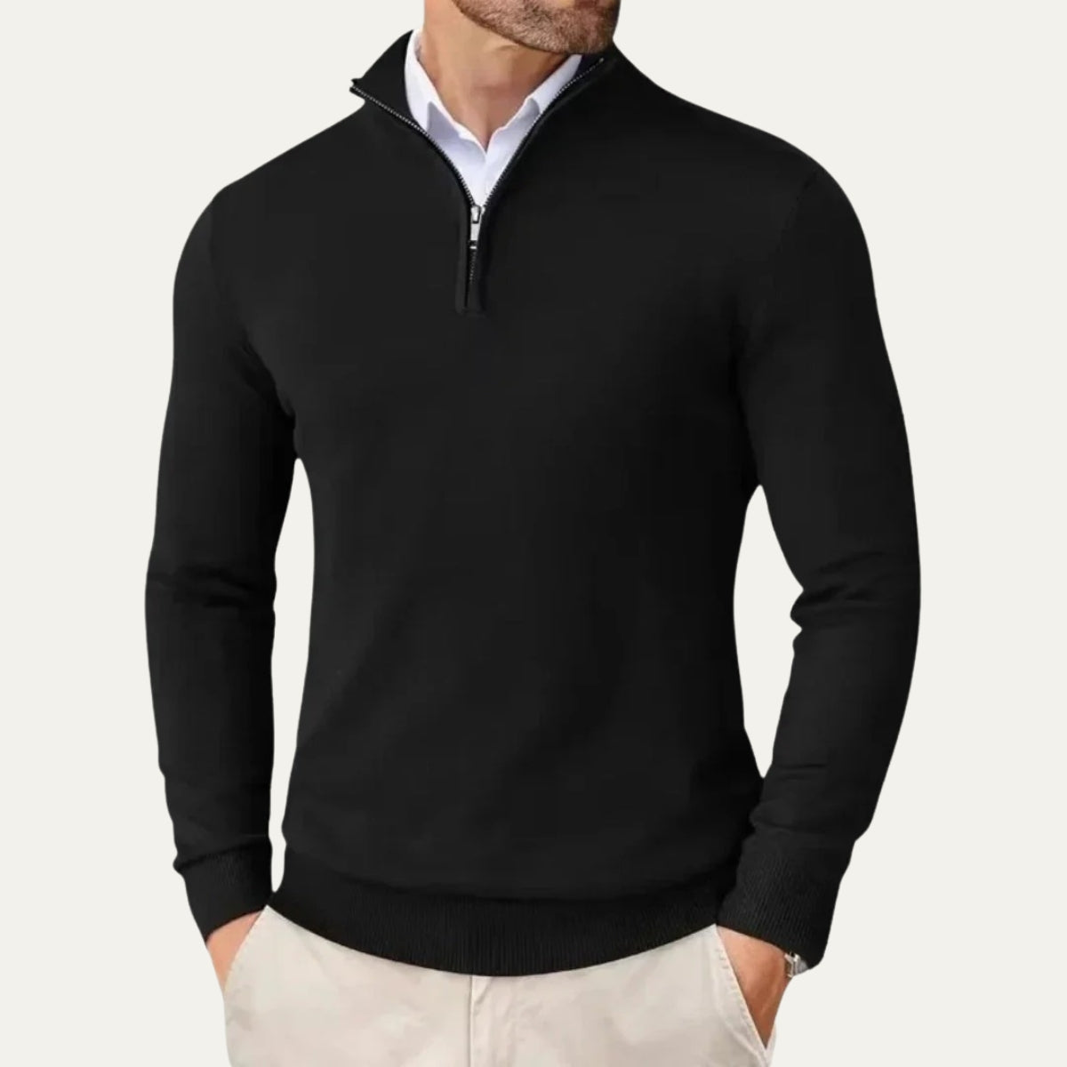 Men's Slim Fit Fine Knit Half-Zip Jumper with Mock Collar