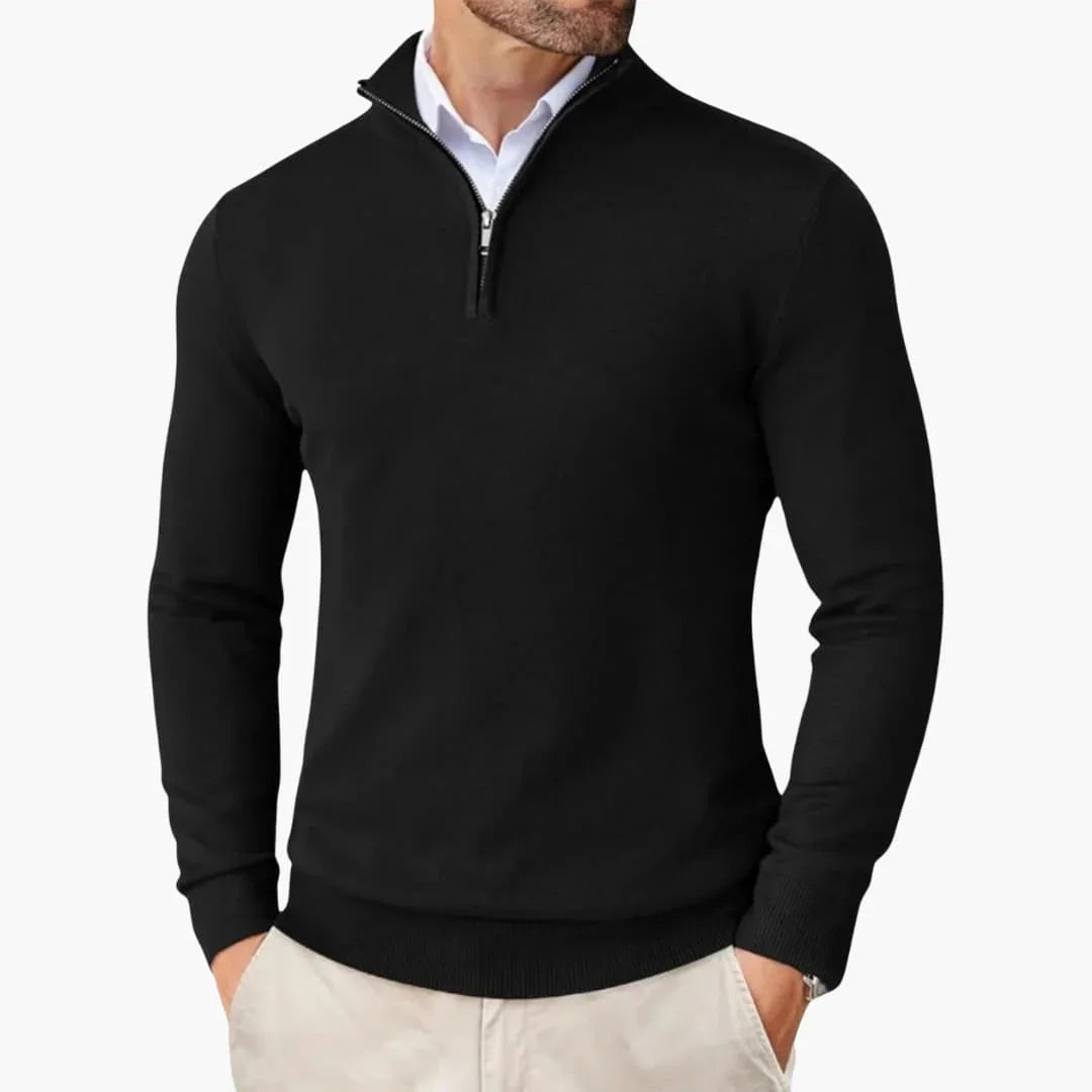 Men's Quarter Zip Sweater with Stand-Up Collar