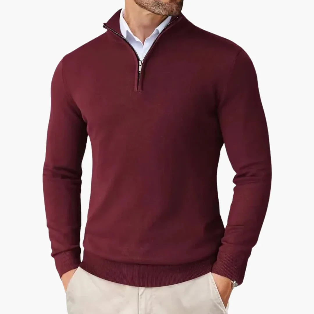 Men's Quarter Zip Sweater with Stand-Up Collar