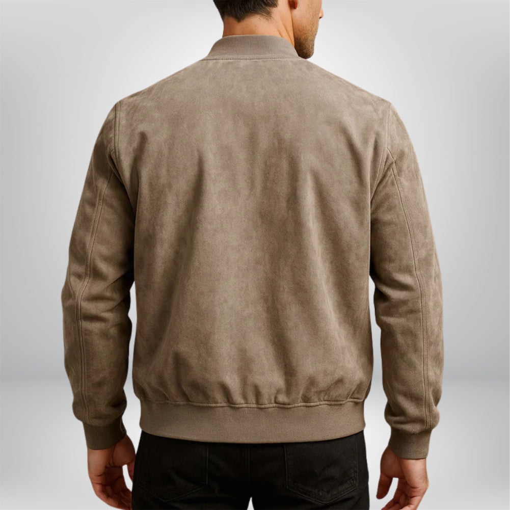 Men's Timeless Leather Bomber Jacket with Stand-Up Collar and Zipped Pockets