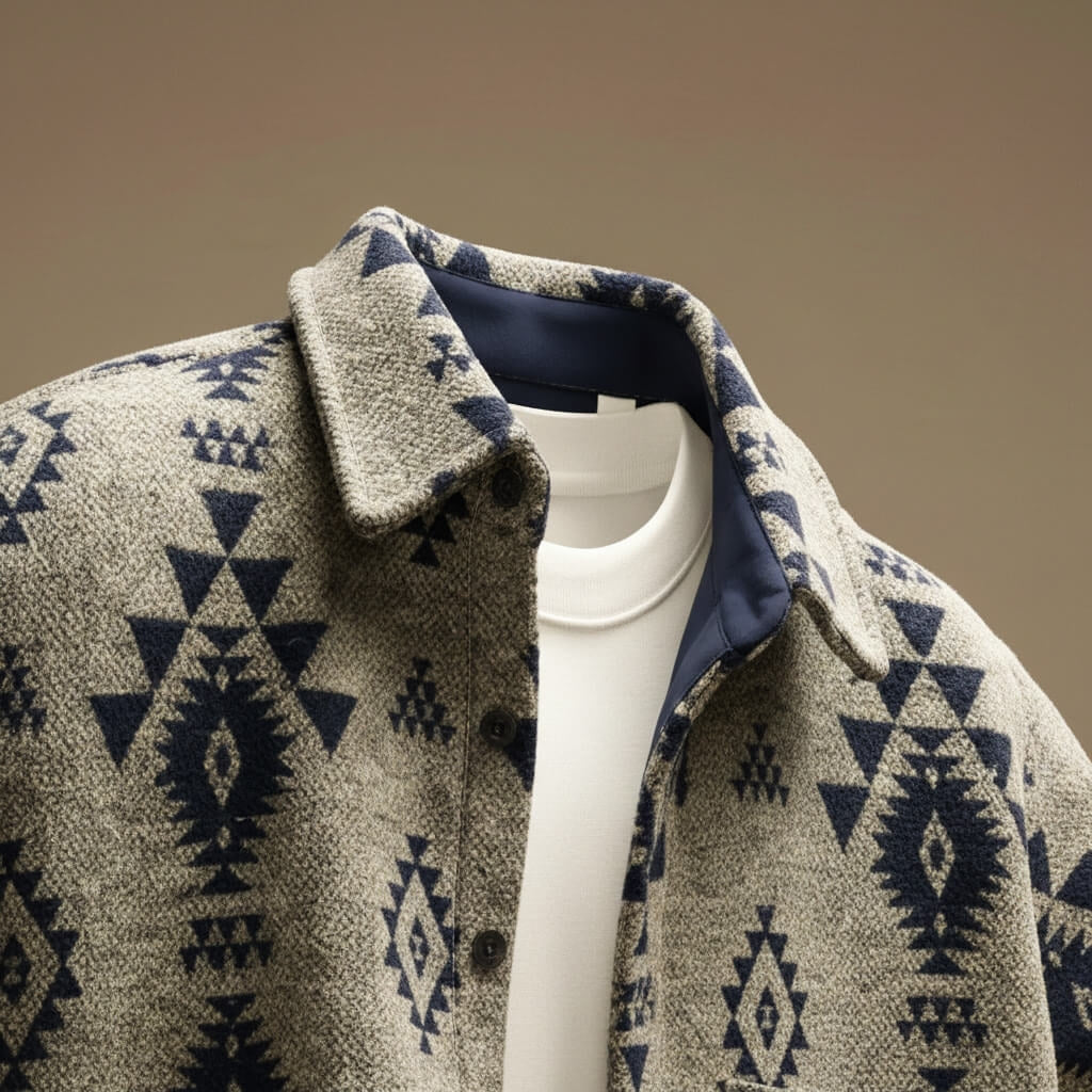 Men's Timeless Wool Overshirt with Collar and Chest Pocket
