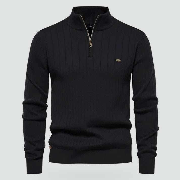 Men's Half-Zip Jumper with Ribbed Pattern