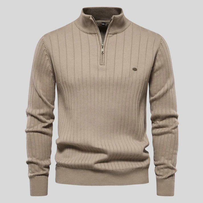 Men's Half-Zip Jumper with Ribbed Pattern