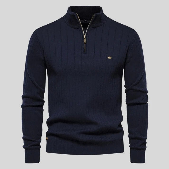 Men's Half-Zip Jumper with Ribbed Pattern