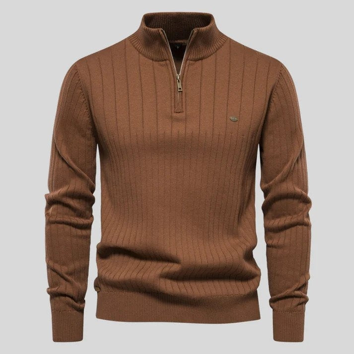 Men's Half-Zip Jumper with Ribbed Pattern