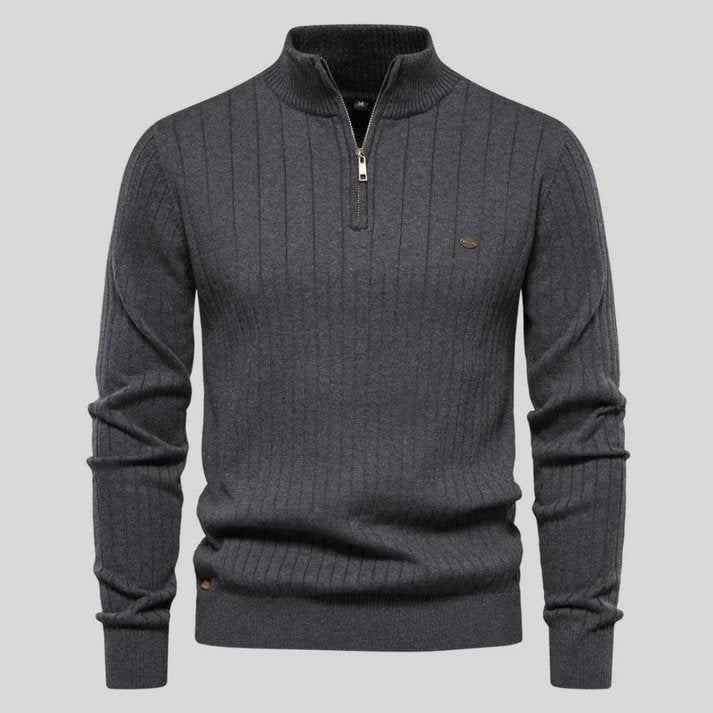 Men's Half-Zip Jumper with Ribbed Pattern