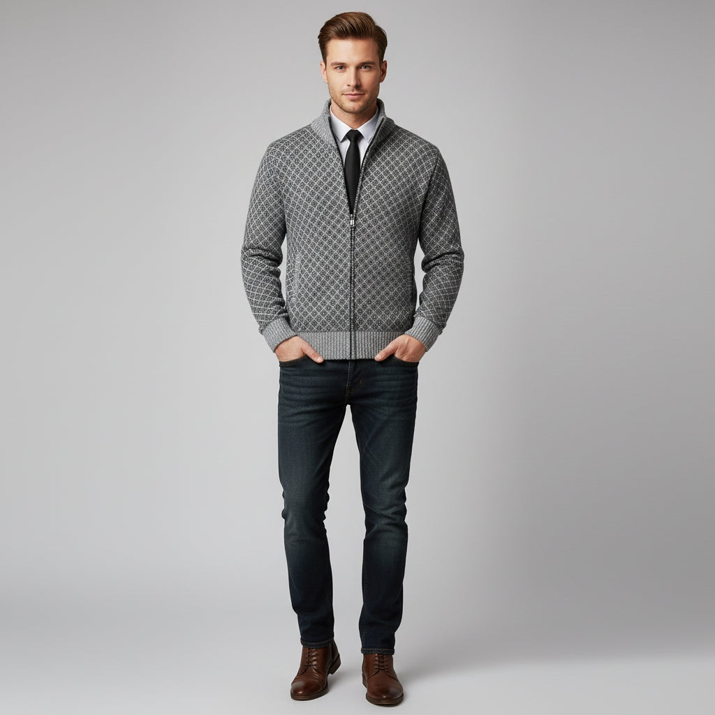 Men's Gilet with Geometric Pattern and Zip for a Stylish Look