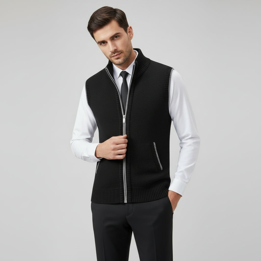 Men's High Collar Soft Wool Gilet for a Stylish Look